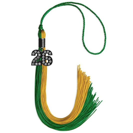 Green/Bright Gold Graduation Tassel with Black Bling Charm by Wholesale Grad Supply