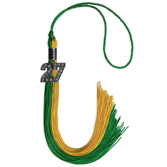 Green/Bright Gold Graduation Tassel with Black Bling Charm by Wholesale Grad Supply
