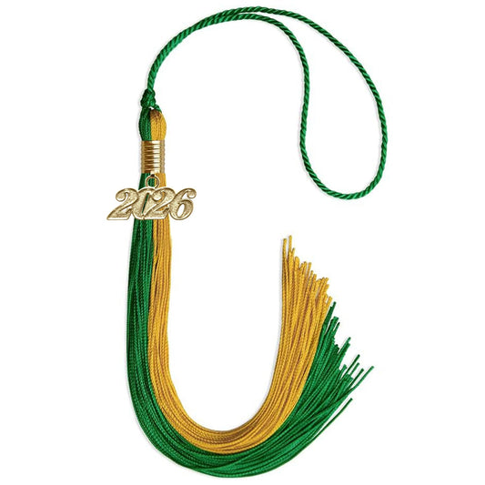 Green/Bright Gold Graduation Tassel with Gold Bling Charm by Wholesale Grad Supply