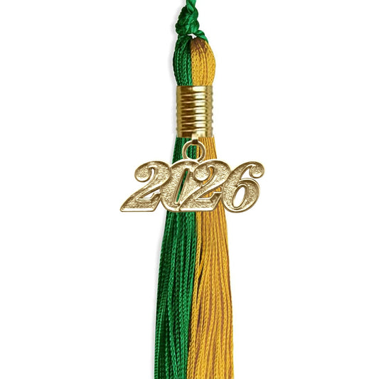 Green/Bright Gold Graduation Tassel with Gold Bling Charm by Wholesale Grad Supply