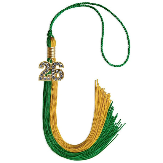 Green/Bright Gold Graduation Tassel with Gold Bling Charm by Wholesale Grad Supply