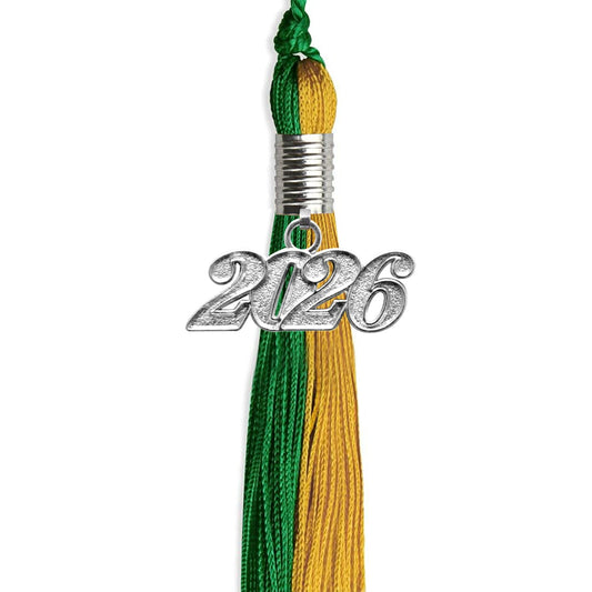 Green/Bright Gold Graduation Tassel with Silver Bling Charm by Wholesale Grad Supply