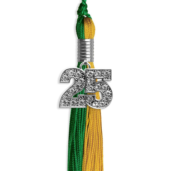 Green/Bright Gold Graduation Tassel with Silver Bling Charm by Wholesale Grad Supply
