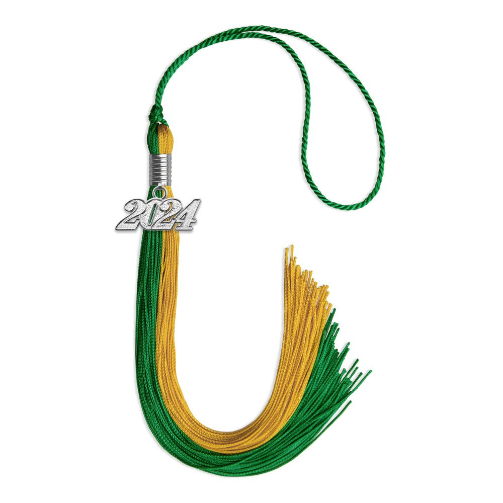 Green/Bright Gold Graduation Tassel with Silver Bling Charm by Wholesale Grad Supply