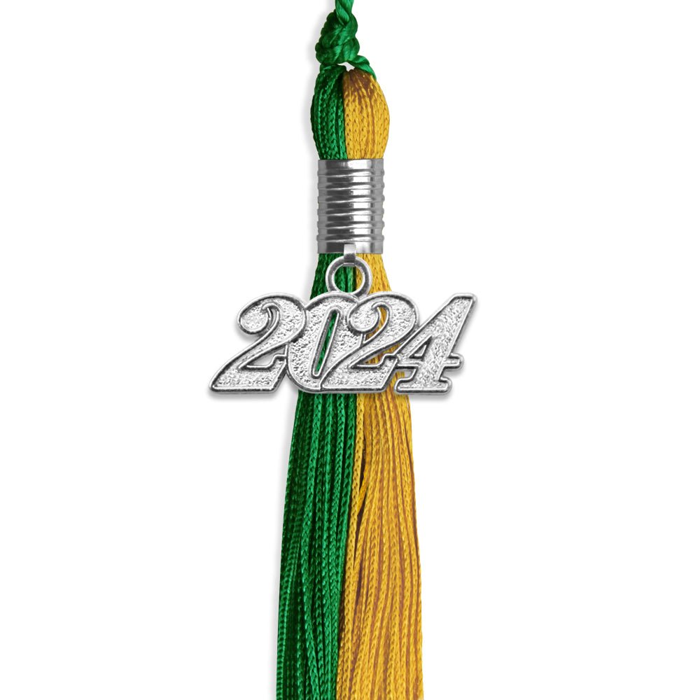 Green/Bright Gold Graduation Tassel with Silver Bling Charm by Wholesale Grad Supply