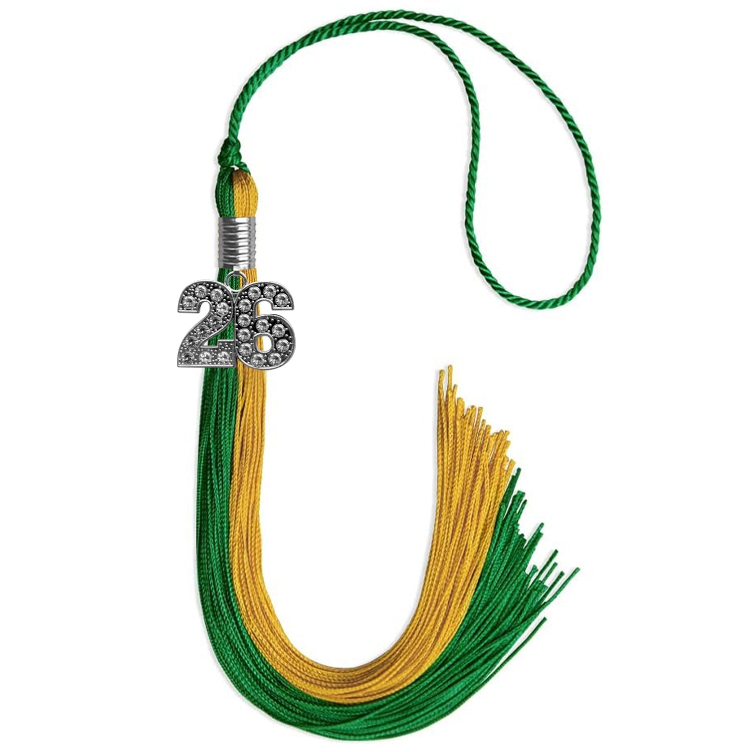 Green/Bright Gold Graduation Tassel with Silver Bling Charm by Wholesale Grad Supply