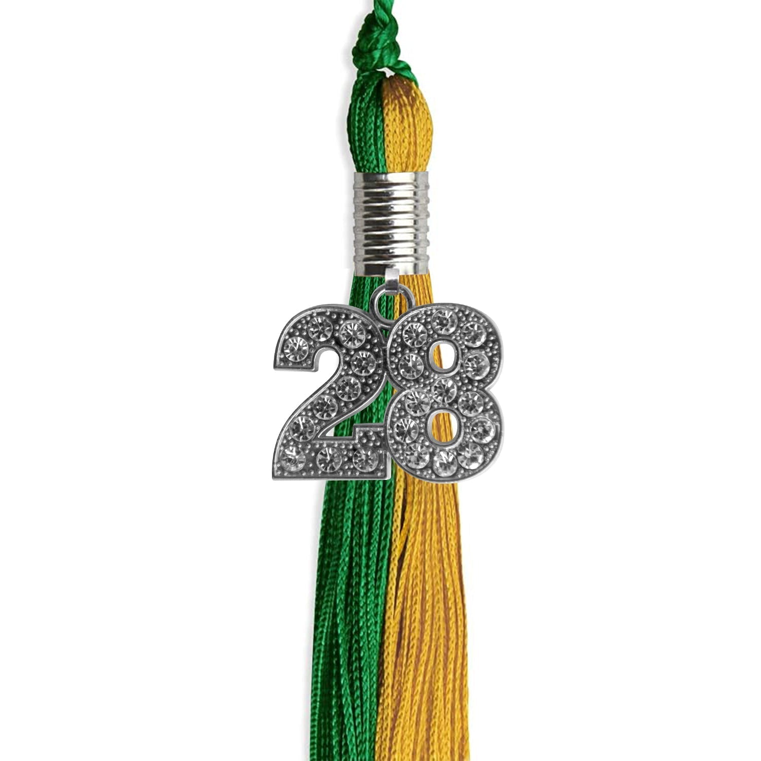 Green/Bright Gold Graduation Tassel with Silver Bling Charm by Wholesale Grad Supply