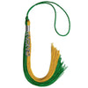 Green/Bright Gold Graduation Tassel with Silver Stacked Date Drop by Wholesale Grad Supply