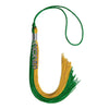 Green/Bright Gold Graduation Tassel with Silver Stacked Date Drop by Wholesale Grad Supply