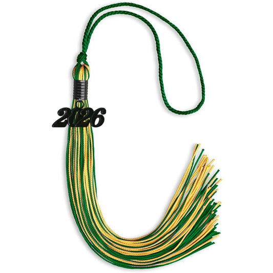 Green/Gold Mixed Color Graduation Tassel with Black Bling Charm by Wholesale Grad Supply