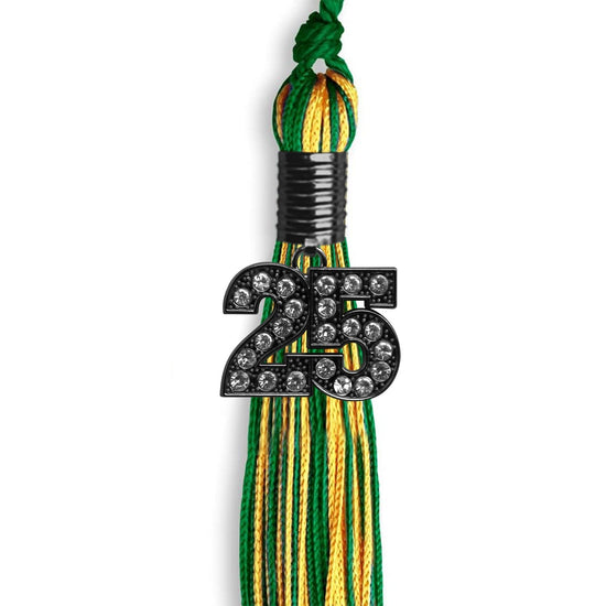 Green/Gold Mixed Color Graduation Tassel with Black Bling Charm by Wholesale Grad Supply