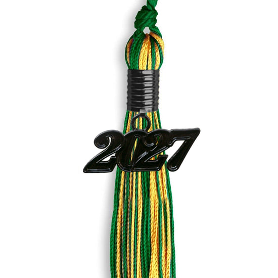 Green/Gold Mixed Color Graduation Tassel with Black Bling Charm by Wholesale Grad Supply