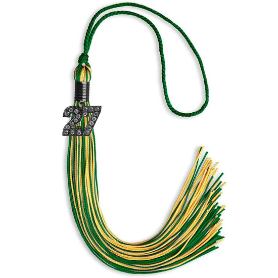 Green/Gold Mixed Color Graduation Tassel with Black Bling Charm by Wholesale Grad Supply