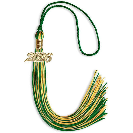 Green/Gold Mixed Color Graduation Tassel with Gold Bling Charm by Wholesale Grad Supply
