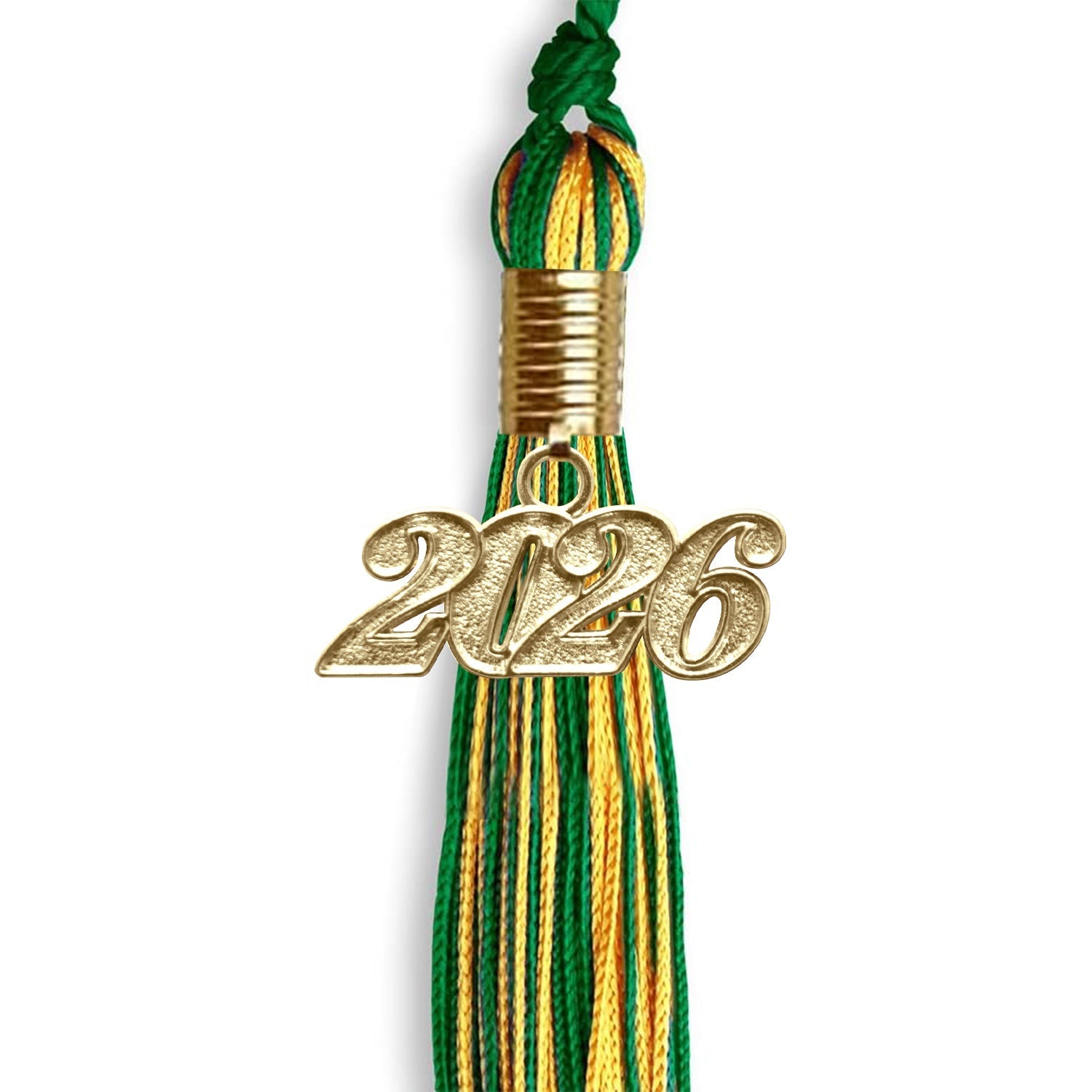 Green/Gold Mixed Color Graduation Tassel with Gold Bling Charm by Wholesale Grad Supply