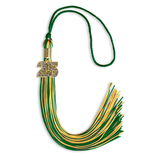 Green/Gold Mixed Color Graduation Tassel with Gold Bling Charm by Wholesale Grad Supply