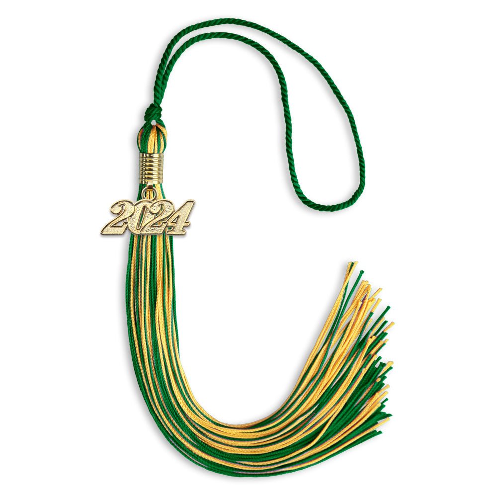Green/Gold Mixed Color Graduation Tassel with Gold Bling Charm by Wholesale Grad Supply