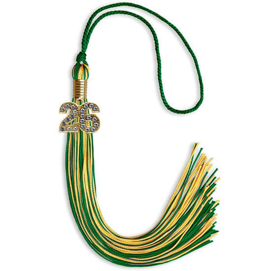 Green/Gold Mixed Color Graduation Tassel with Gold Bling Charm by Wholesale Grad Supply
