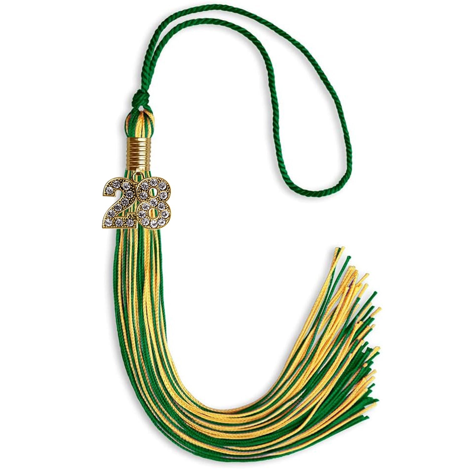 Green/Gold Mixed Color Graduation Tassel with Gold Bling Charm by Wholesale Grad Supply