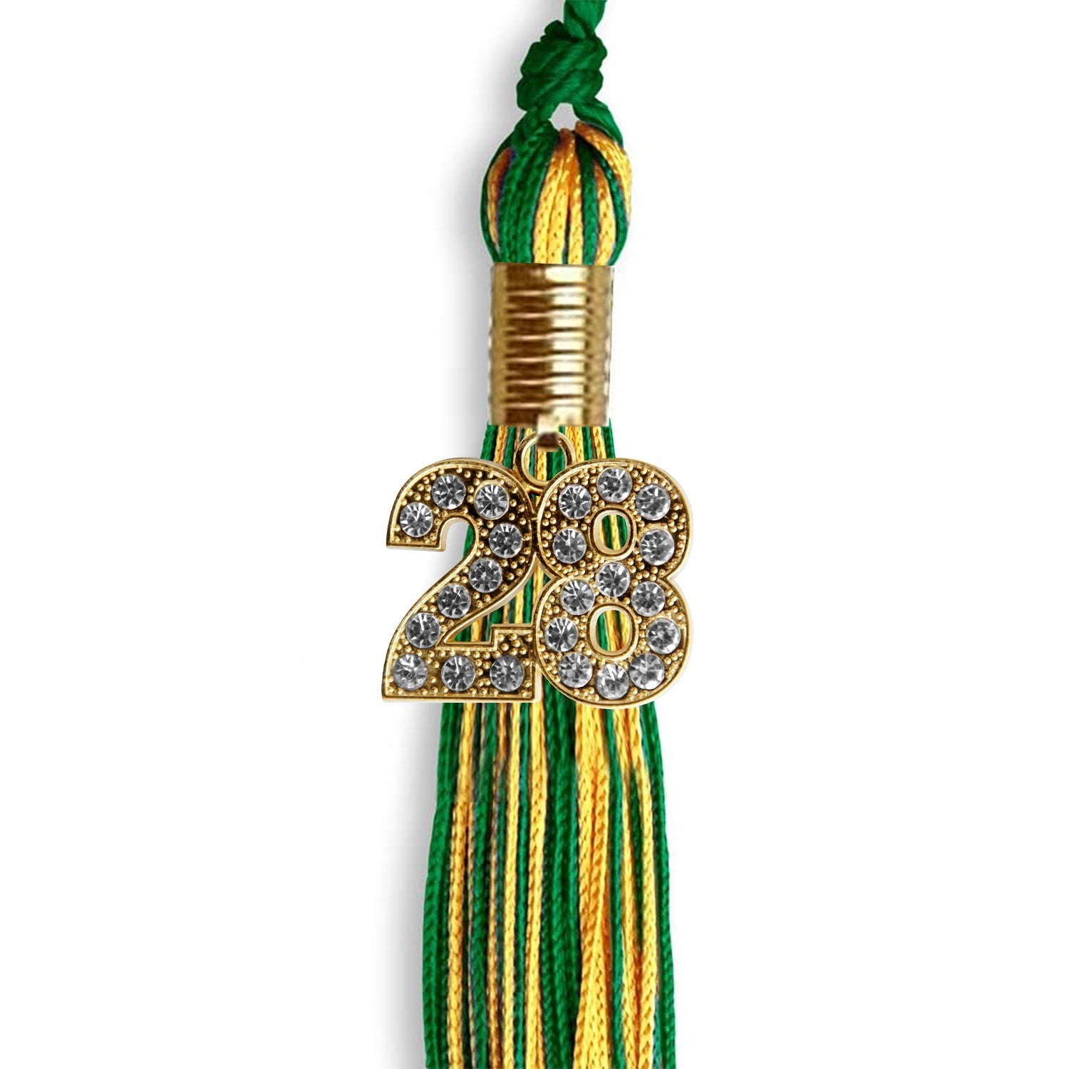 Green/Gold Mixed Color Graduation Tassel with Gold Bling Charm by Wholesale Grad Supply
