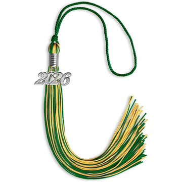 Green/Gold Mixed Color Graduation Tassel with Silver Bling Charm by Wholesale Grad Supply