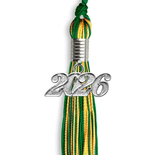 Green/Gold Mixed Color Graduation Tassel with Silver Bling Charm by Wholesale Grad Supply