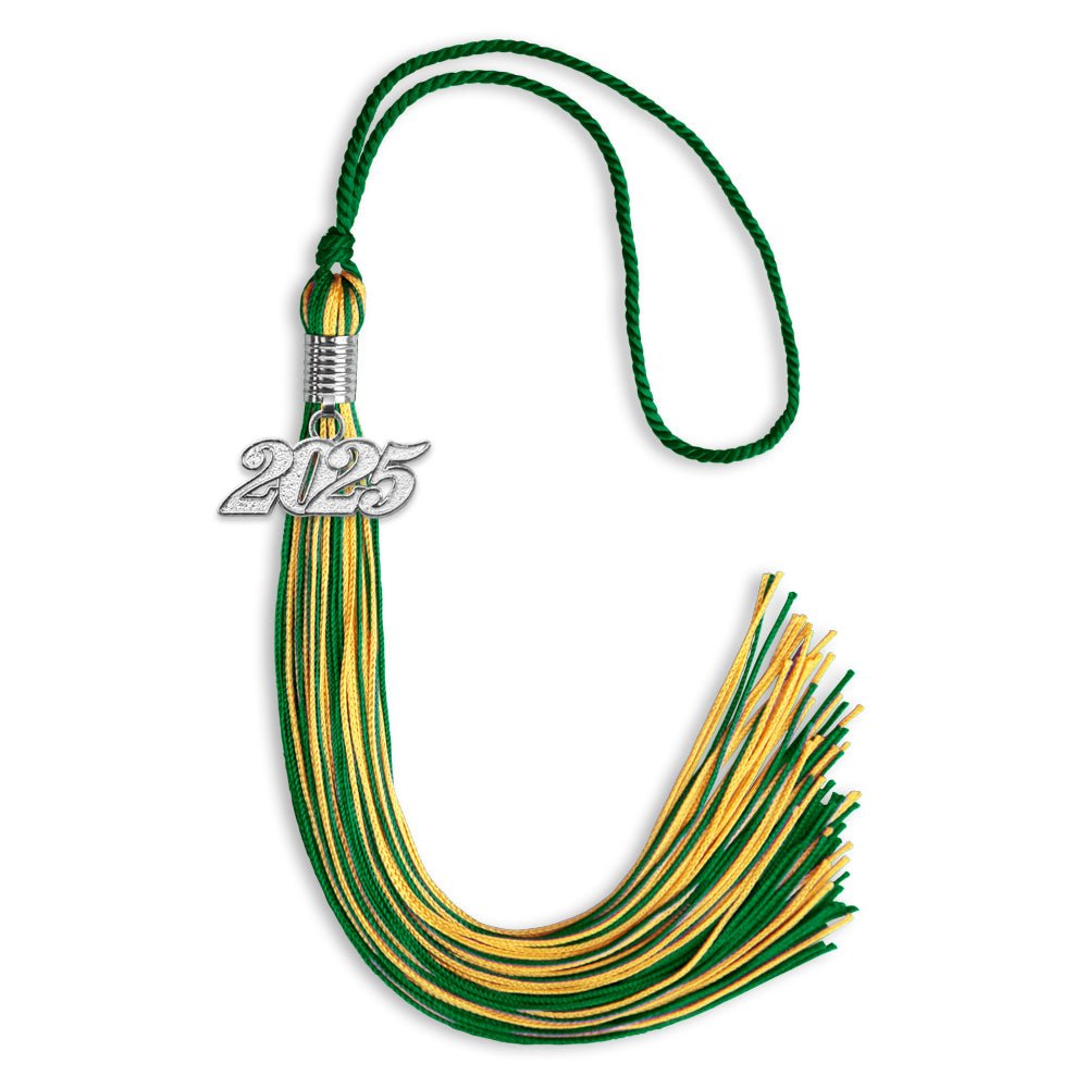 Green/Gold Mixed Color Graduation Tassel with Silver Bling Charm by Wholesale Grad Supply