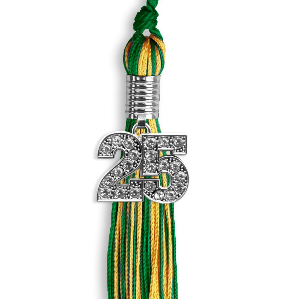 Green/Gold Mixed Color Graduation Tassel with Silver Bling Charm by Wholesale Grad Supply