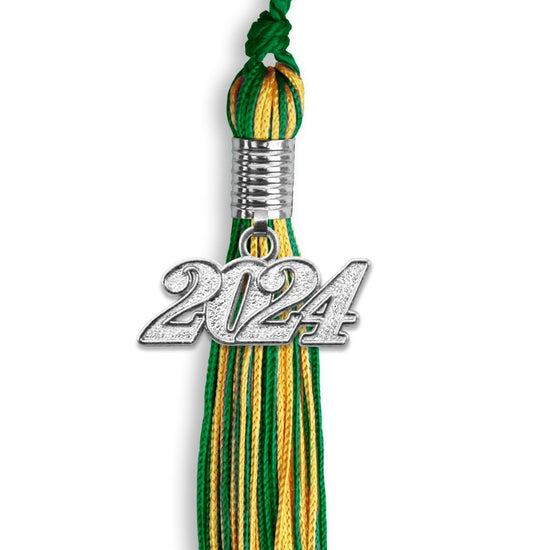 Green/Gold Mixed Color Graduation Tassel with Silver Bling Charm by Wholesale Grad Supply