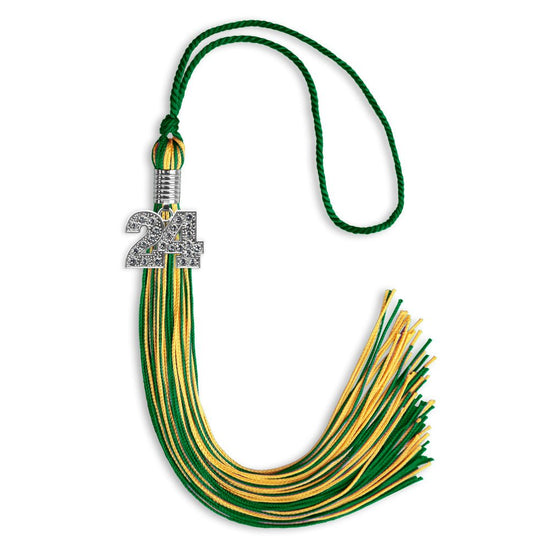 Green/Gold Mixed Color Graduation Tassel with Silver Bling Charm by Wholesale Grad Supply