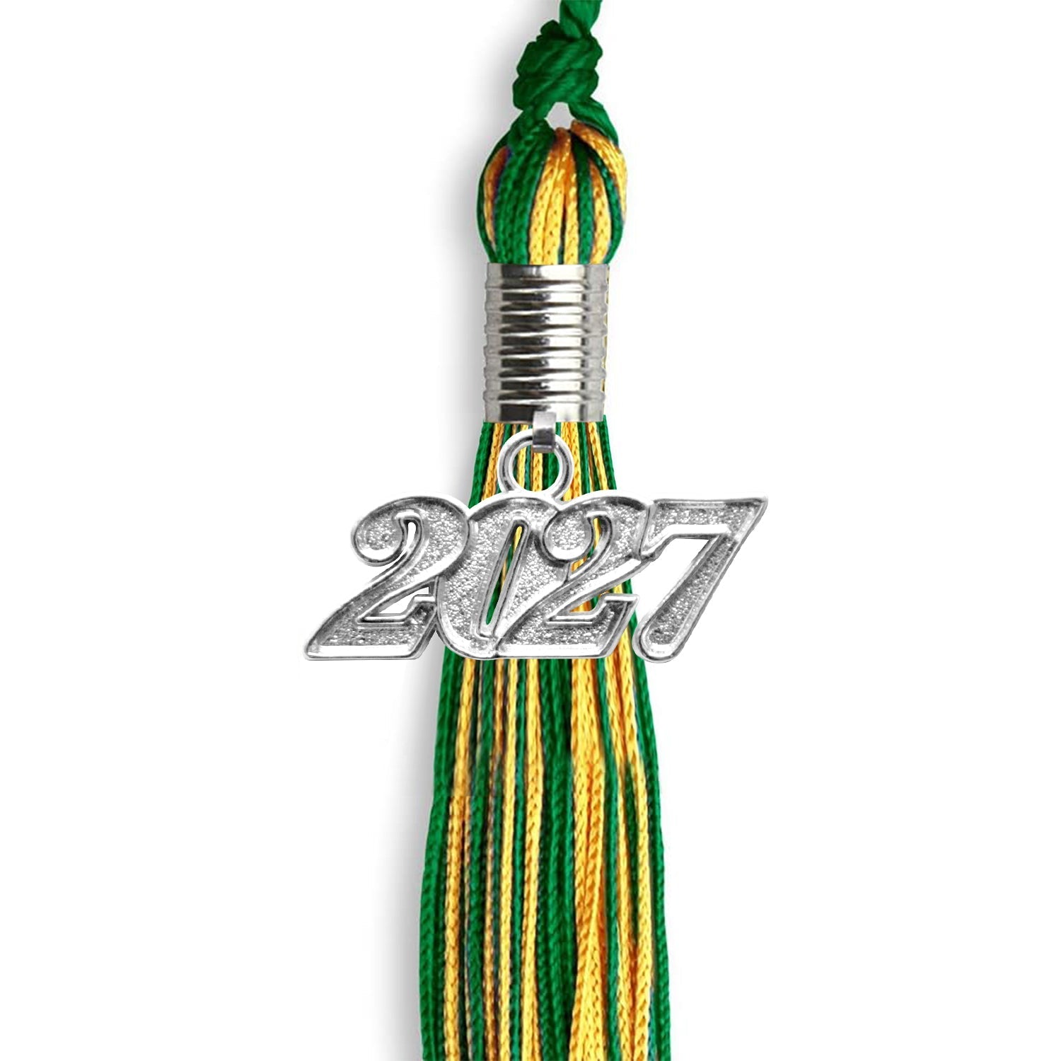 Green/Gold Mixed Color Graduation Tassel with Silver Bling Charm by Wholesale Grad Supply