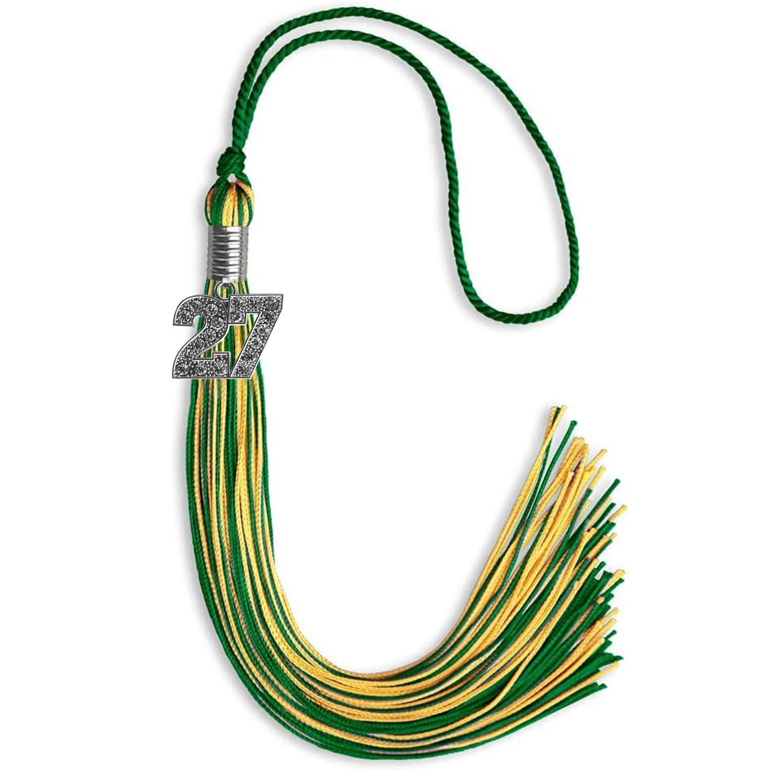 Green/Gold Mixed Color Graduation Tassel with Silver Bling Charm by Wholesale Grad Supply