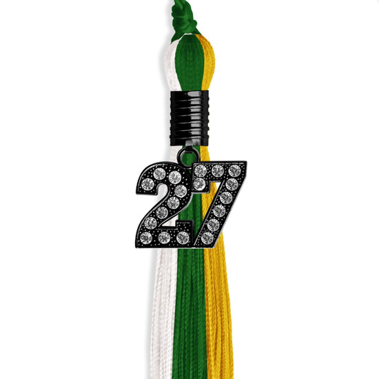 Green/Gold/White Graduation Tassel with Black Bling Charm by Wholesale Grad Supply