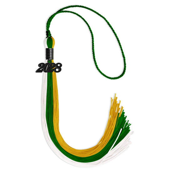 Green/Gold/White Graduation Tassel with Black Bling Charm by Wholesale Grad Supply