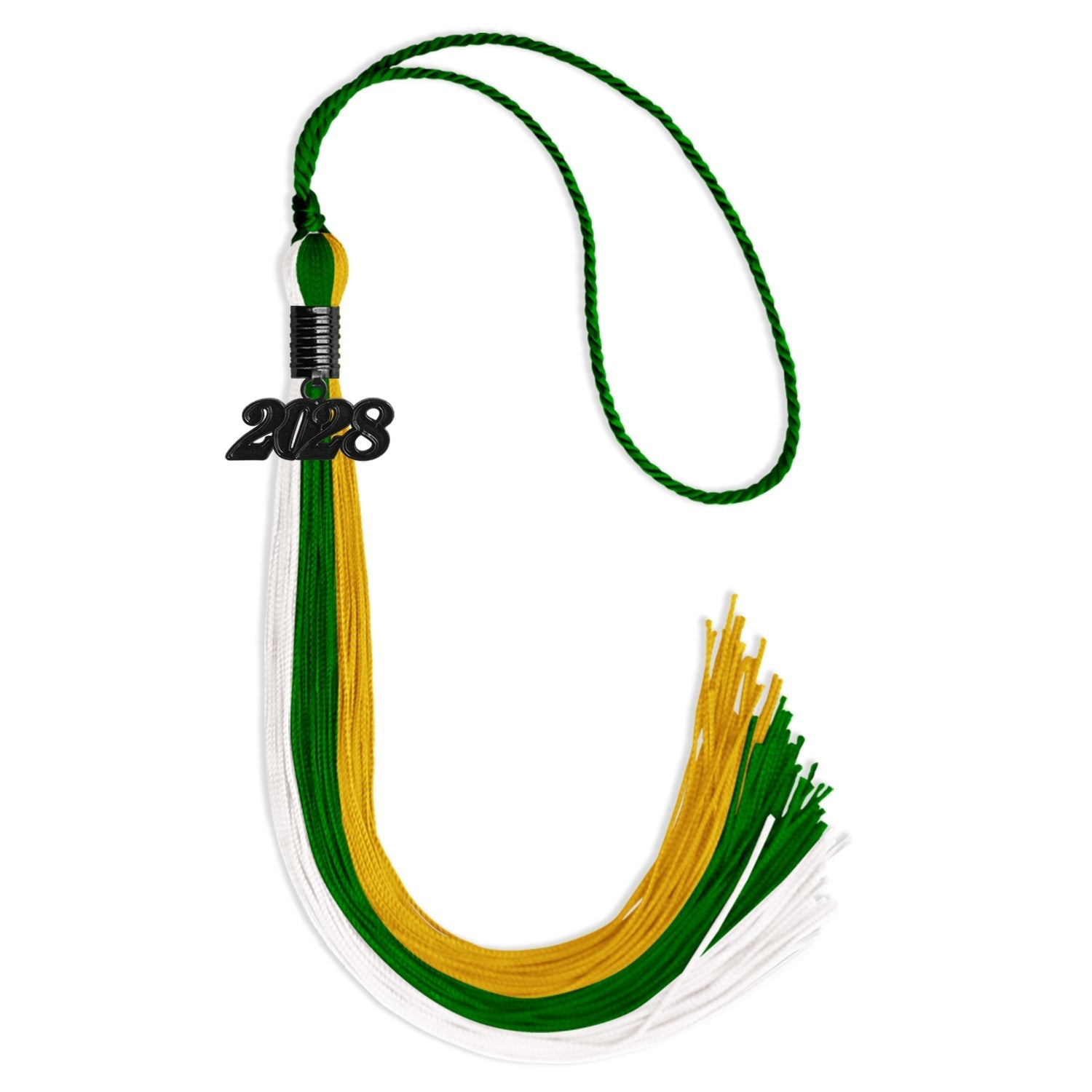 Green/Gold/White Graduation Tassel with Black Bling Charm by Wholesale Grad Supply