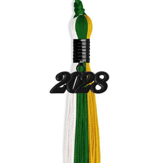 Green/Gold/White Graduation Tassel with Black Bling Charm by Wholesale Grad Supply