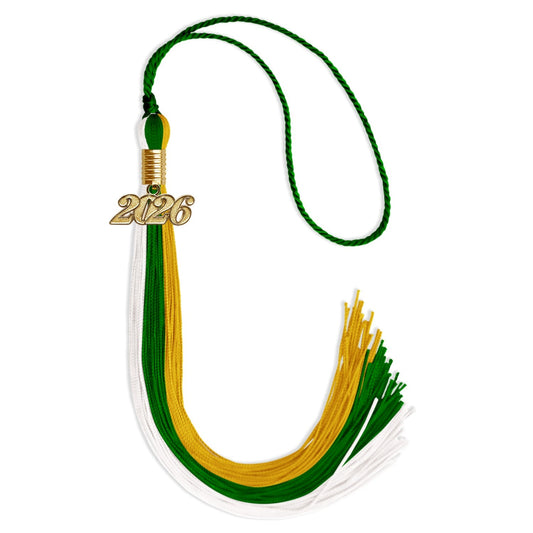 Green/Gold/White Graduation Tassel with Gold Bling Charm by Wholesale Grad Supply