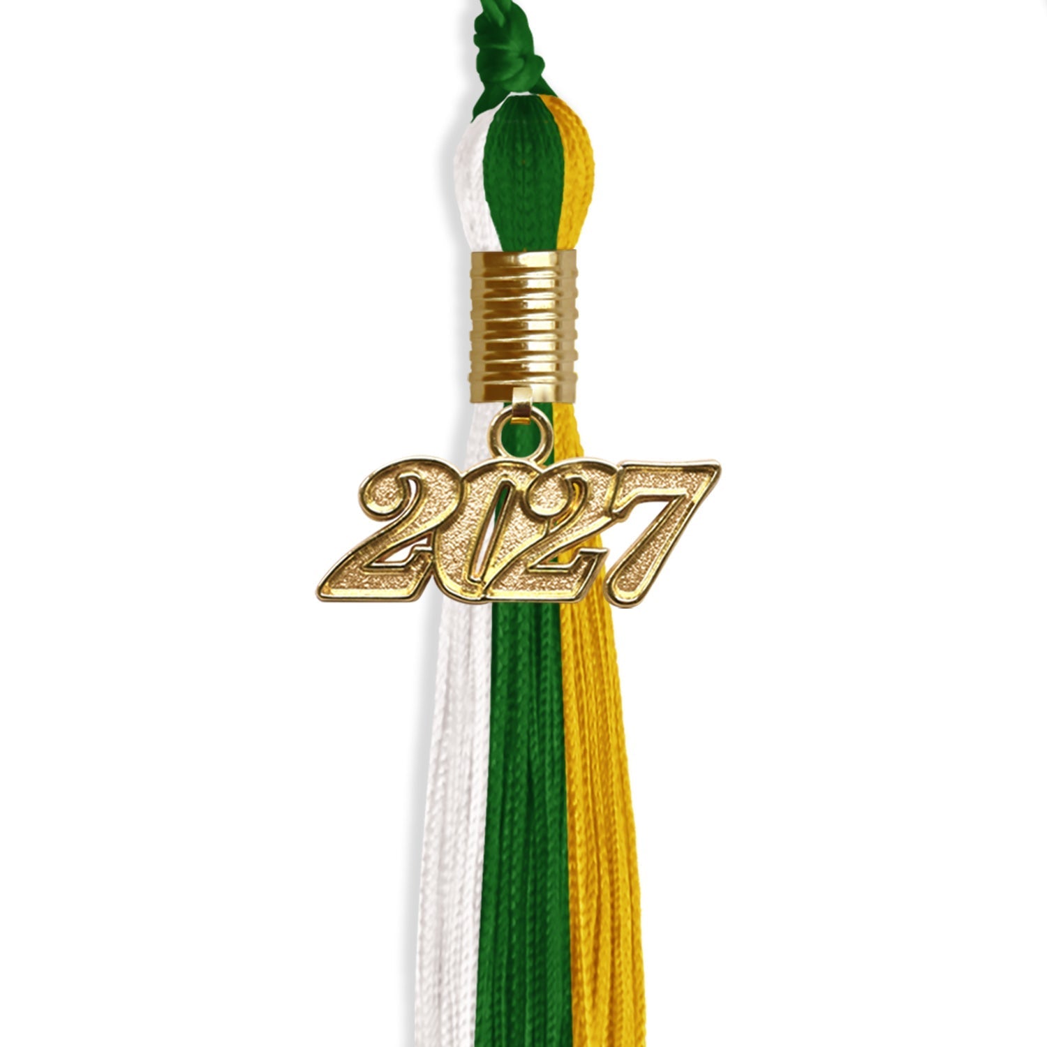 Green/Gold/White Graduation Tassel with Gold Bling Charm by Wholesale Grad Supply