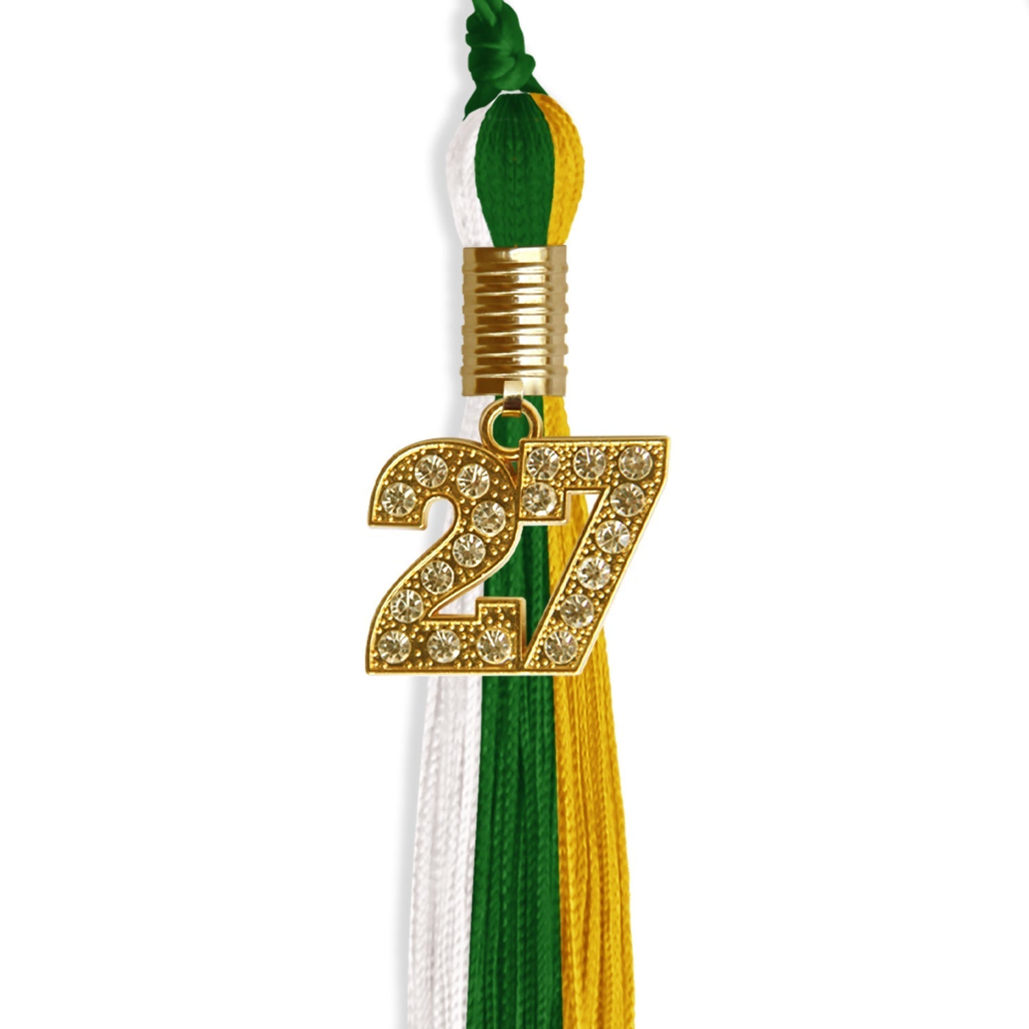 Green/Gold/White Graduation Tassel with Gold Bling Charm by Wholesale Grad Supply