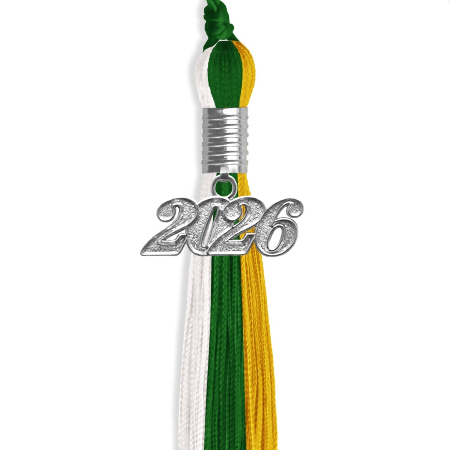 Green/Gold/White Graduation Tassel with Silver Bling Charm by Wholesale Grad Supply