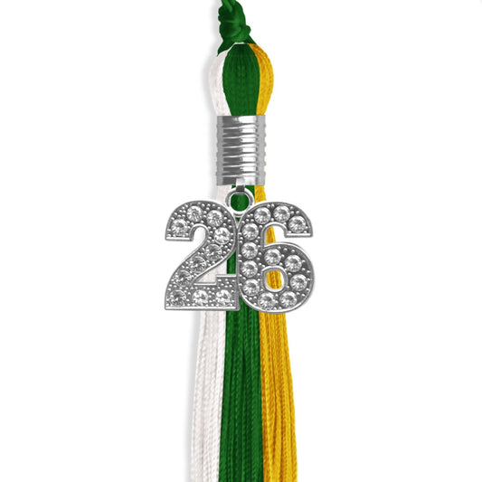 Green/Gold/White Graduation Tassel with Silver Bling Charm by Wholesale Grad Supply
