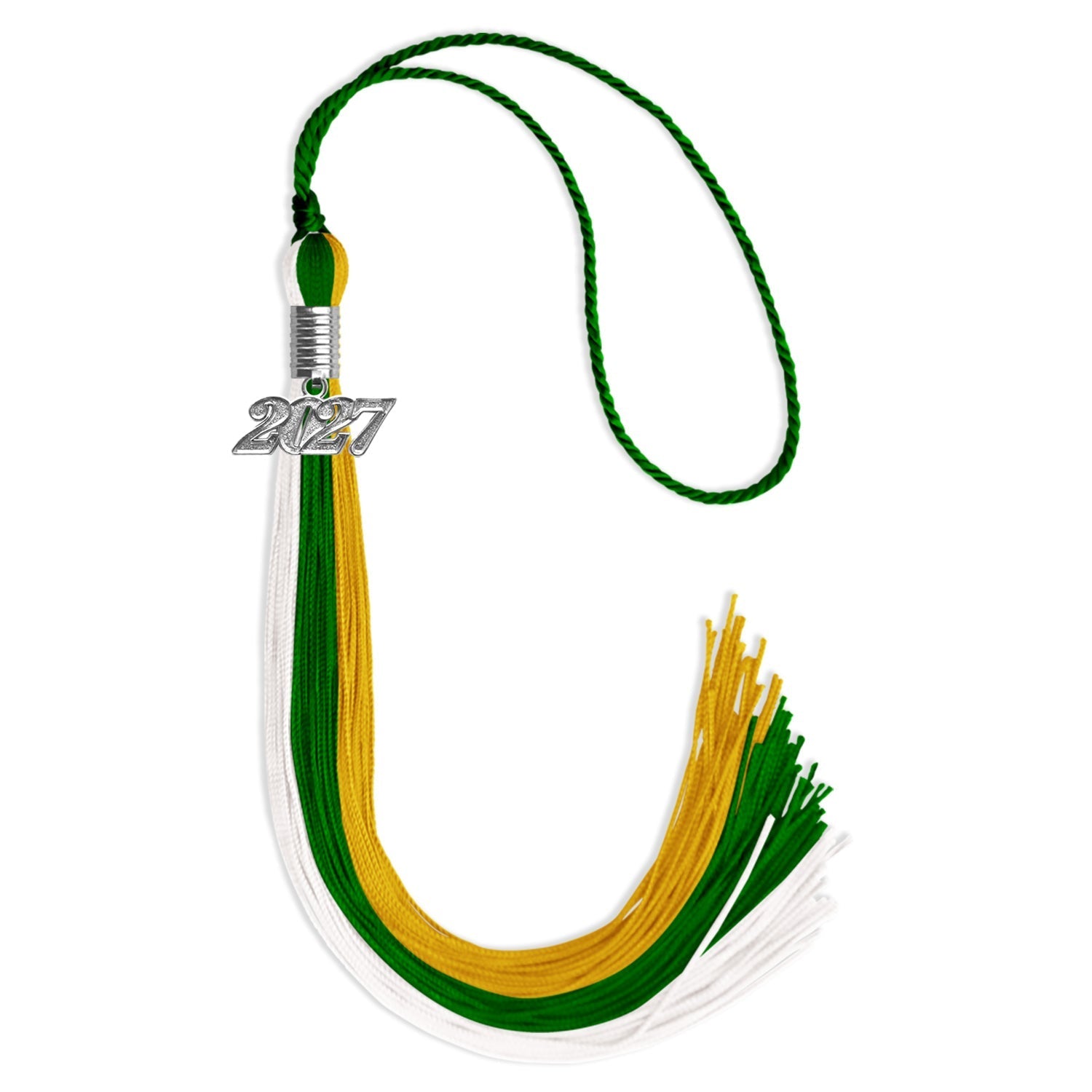 Green/Gold/White Graduation Tassel with Silver Bling Charm by Wholesale Grad Supply