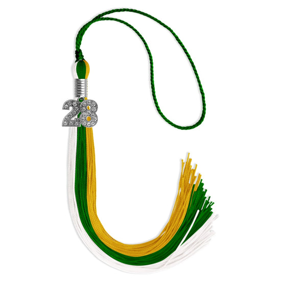 Green/Gold/White Graduation Tassel with Silver Bling Charm by Wholesale Grad Supply