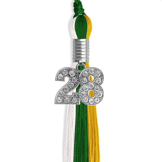 Green/Gold/White Graduation Tassel with Silver Bling Charm by Wholesale Grad Supply