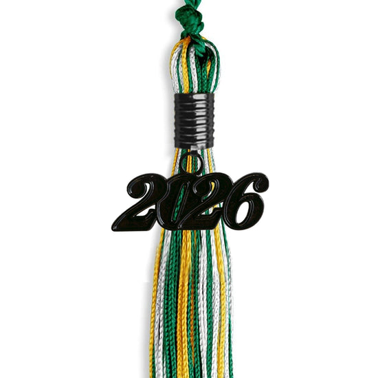 Green/Gold/White Mixed Color Graduation Tassel with Black Bling Charm by Wholesale Grad Supply