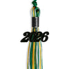 Green/Gold/White Mixed Color Graduation Tassel with Black Bling Charm by Wholesale Grad Supply