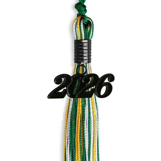 Green/Gold/White Mixed Color Graduation Tassel with Black Bling Charm by Wholesale Grad Supply