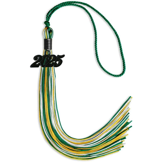 Green/Gold/White Mixed Color Graduation Tassel with Black Bling Charm by Wholesale Grad Supply