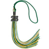 Green/Gold/White Mixed Color Graduation Tassel with Black Bling Charm by Wholesale Grad Supply