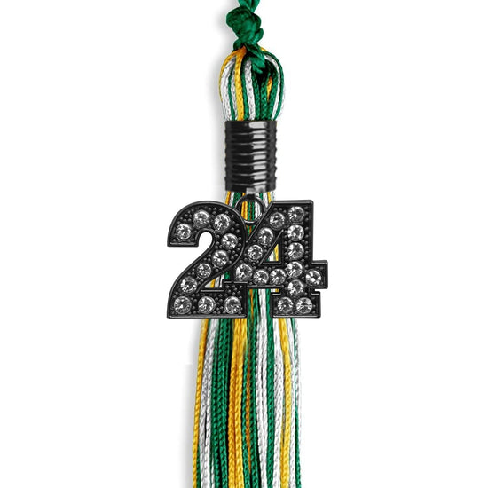 Green/Gold/White Mixed Color Graduation Tassel with Black Bling Charm by Wholesale Grad Supply